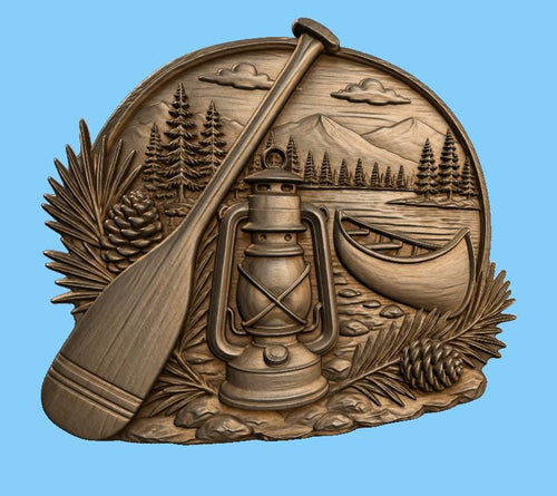 CNC & impression 3D canoë au bord du lac avec chalet, fichier STL très haute qualité