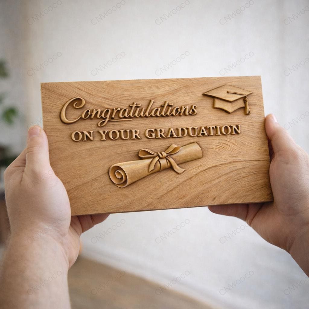 Fichier CNC & impression 3D panneau félicitations diplôme – bas-relief graduation pour sculpture bois, décoration murale STL