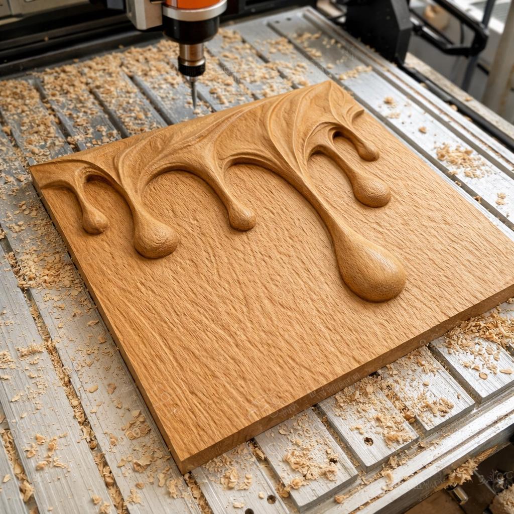 Fichier CNC panneau texture bois gouttes d’eau – bas-relief motif fluide abstrait pour sculpture bois, design meuble ,décoration murale STL