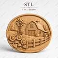 CNC- & 3D-Reliefdruck Bauernscheune mit Mühle und Sonnenblumen, sehr hochwertige STL-Datei