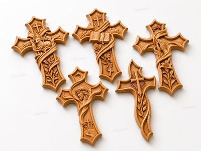 Fichier CNC & impression 3D pack 20 croix religieuses – bas-reliefs chrétiens pour sculpture bois, décoration murale STL