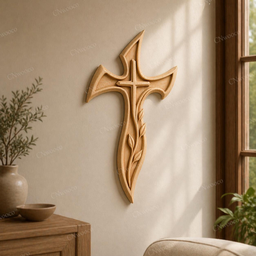 Fichier CNC & impression 3D croix en bois – bas-relief chrétien pour sculpture bois, décoration murale rustique STL