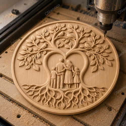 CNC & impression 3D relief arbre de vie familial avec parents et enfants, décoration famille pour gravure bois, STL de haute qualité