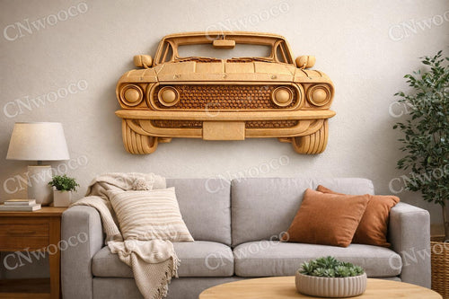 Fichier CNC voiture muscle car – bas-relief automobile pour sculpture bois, décoration murale STL