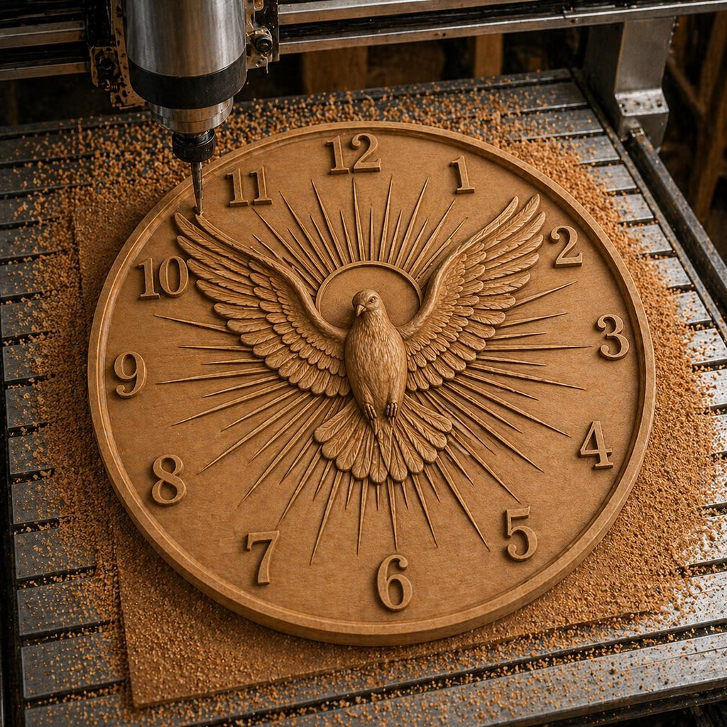 Fichier CNC horloge chrétienne – bas-relief religieux pour sculpture bois, décoration murale église STL