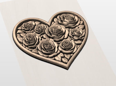 Fichier CNC & impression 3D cœur de roses – bas-relief floral très haute qualité pour sculpture bois, décoration murale STL