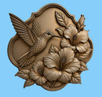 CNC & impression 3D relief colibri avec fleurs d’hibiscus, décoration florale tropicale, fichier STL très haute qualité