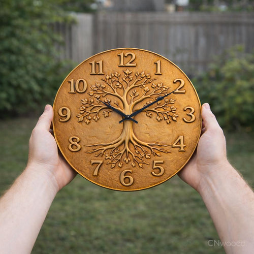 Fichier CNC horloge arbre de vie – bas-relief spirituel pour sculpture bois, décoration murale STL