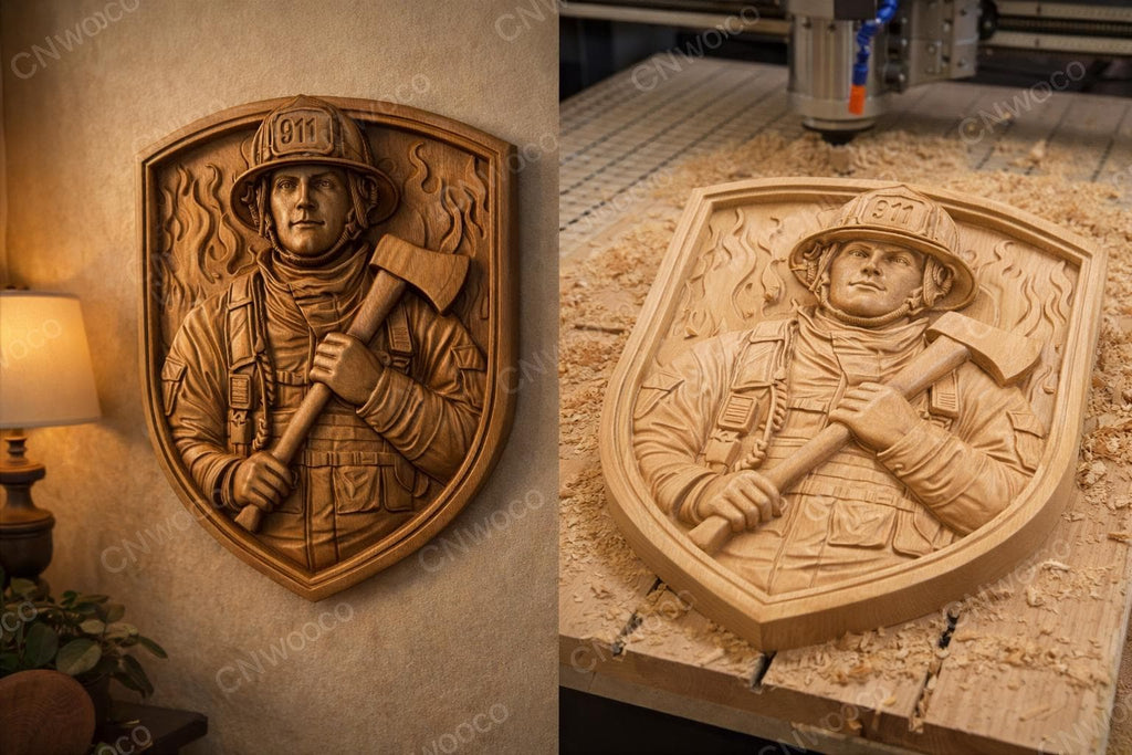 CNC-Datei für Feuerwehr-Basrelief Holz, Wanddekoration Feuerwehr, rustikale Holzskulptur, Geschenkidee, 3D-Gravurmodell STL