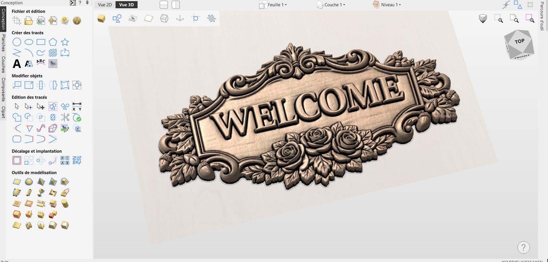 CNC-Datei & 3D-Druck – Blumen-Willkommensschild – 3D-Relief für Tür und Wanddekoration STL