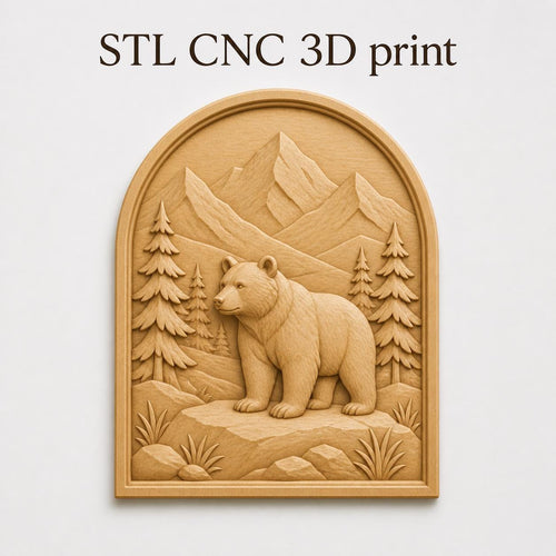 CNC & impression 3D ours en montagne, STL de haute qualité pour sculpture bois et décoration lodge