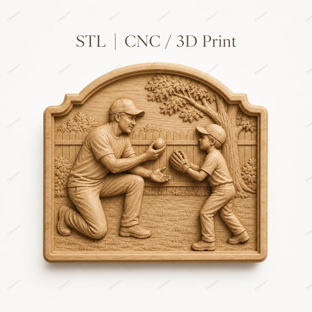 CNC & 3D-Reliefdruck Papa und Kind Baseball, sehr hochwertige STL-Datei