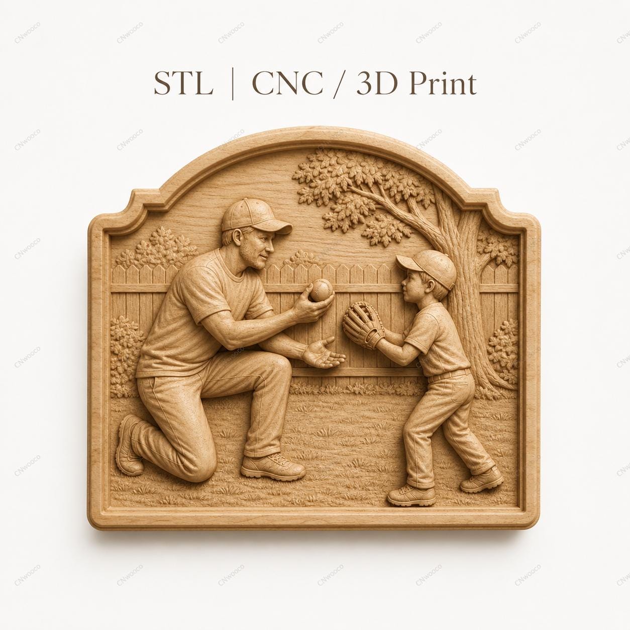 CNC & 3D-Reliefdruck Papa und Kind Baseball, sehr hochwertige STL-Datei