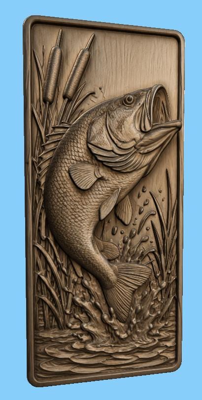 CNC & impression 3D poisson bass sautant hors de l’eau, fichier STL très haute qualité