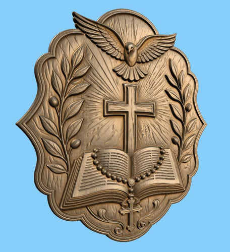 CNC & impression 3D croix avec Bible colombe et chapelet, STL haute qualité pour sculpture bois