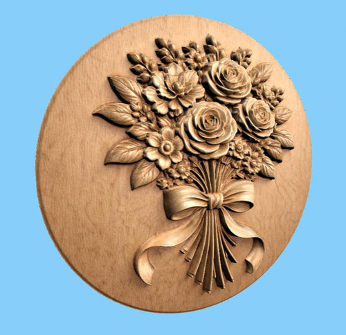Fichier CNC bouquet floral roses – bas-relief 3D pour sculpture bois, décoration murale STL