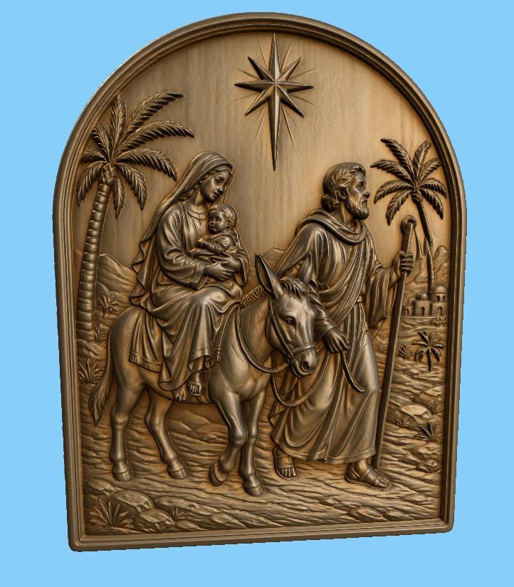 CNC & impression 3D relief fuite en Égypte avec Sainte Famille, fichier STL très haute qualité