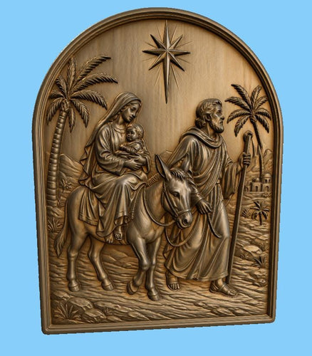 CNC & impression 3D relief fuite en Égypte avec Sainte Famille, fichier STL très haute qualité