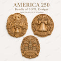 CNC- & 3D-Druckdatei Amerika 250 Bundle, 3 patriotische STL-Reliefs, USA Jubiläum 1776 2026