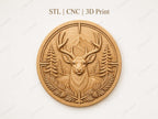 CNC & impression 3D cerf en forêt, relief chasse et nature STL haute qualité pour sculpture bois et décoration lodge