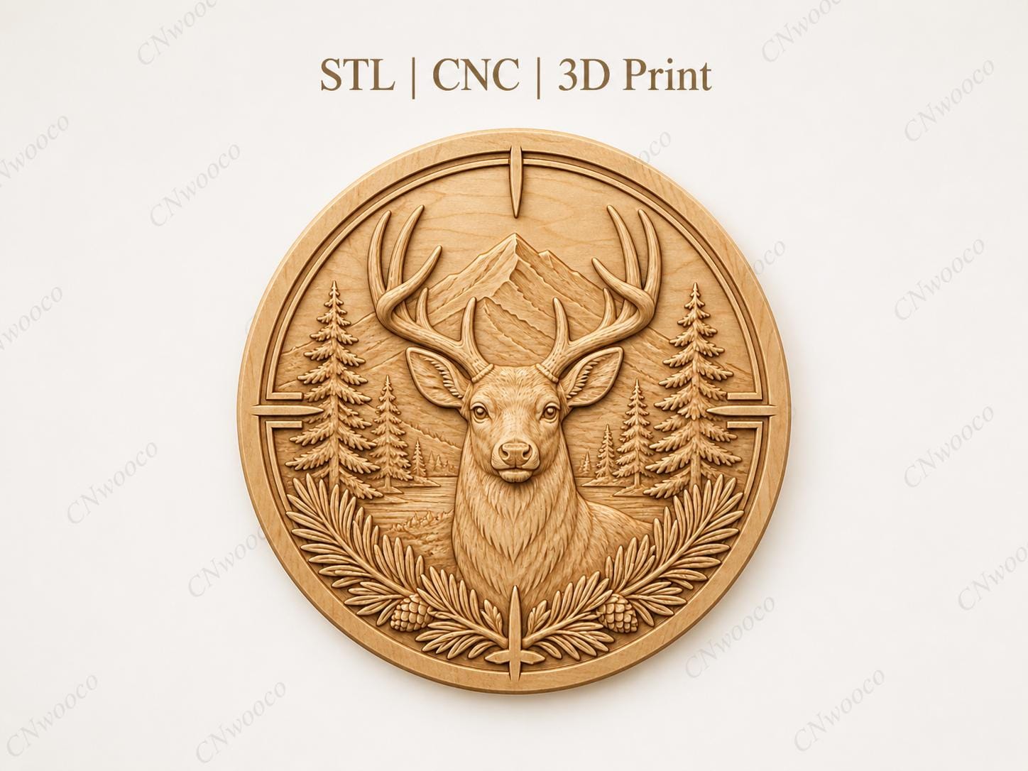CNC & impression 3D cerf en forêt, relief chasse et nature STL haute qualité pour sculpture bois et décoration lodge