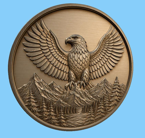 CNC & impression 3D relief aigle majestueux sur montagne, décor nature sauvage, fichier STL très haute qualité