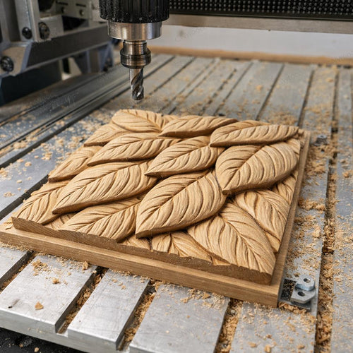 Fichier CNC texture bois motif feuilles – bas-relief organique seamless pour sculpture bois, panneau décoratif mural STL