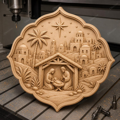 CNC & impression 3D relief grande Nativité avec village de Bethléem, fichier STL très haute qualité