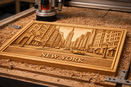 Fichier CNC New York bas-relief 3D, décoration murale bois ville, sculpture bois, modèle gravure 3D STL