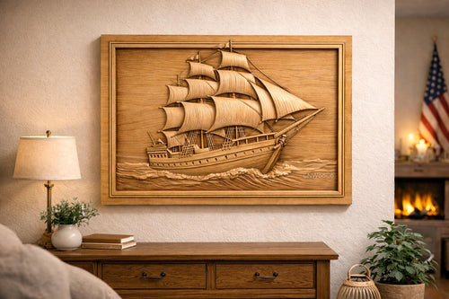 Fichier CNC voilier ancien, bas-relief bateau vintage, décoration murale nautique, sculpture bois, modèle gravure 3D STL