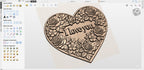 Fichier CNC & impression 3D cœur "I Love You" floral – bas-relief romantique pour sculpture bois, décoration murale STL