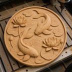 CNC & impression 3D relief poissons koi avec lotus et nénuphars, fichier STL très haute qualité