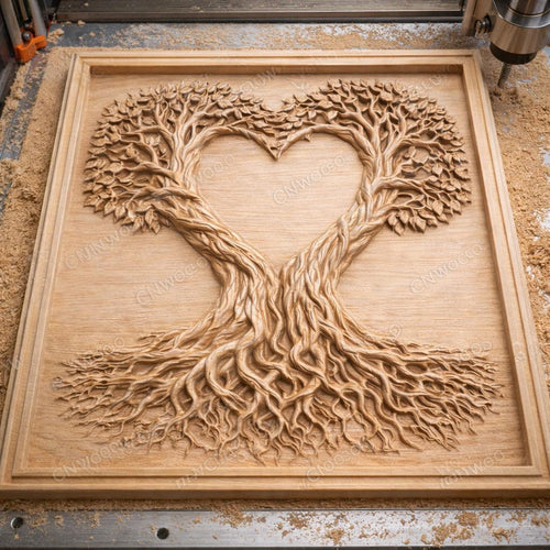 Fichier CNC cœur arbre de vie – bas-relief romantique pour sculpture bois, décoration murale Saint-Valentin STL