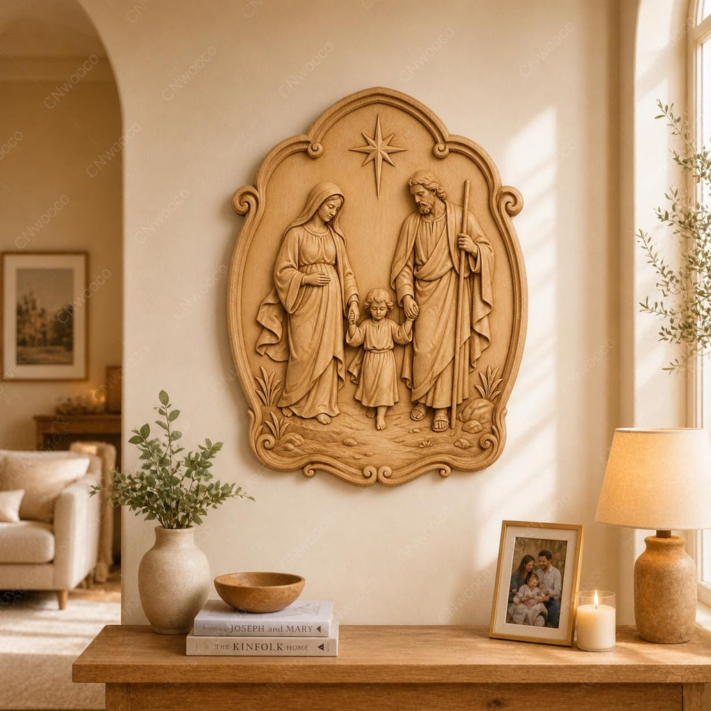 CNC & impression 3D relief Sainte Famille avec enfant Jésus, fichier STL très haute qualité