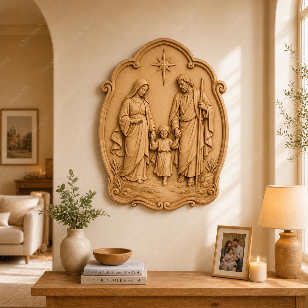 CNC & impression 3D relief Sainte Famille avec enfant Jésus, fichier STL très haute qualité