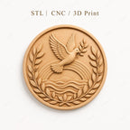 CNC & impression 3D relief colombe de paix avec branche d’olivier, fichier STL très haute qualité