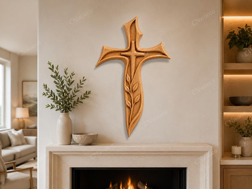 Fichier CNC & impression 3D – croix chrétienne en bas-relief 3D, modèle STL pour sculpture bois et décoration murale