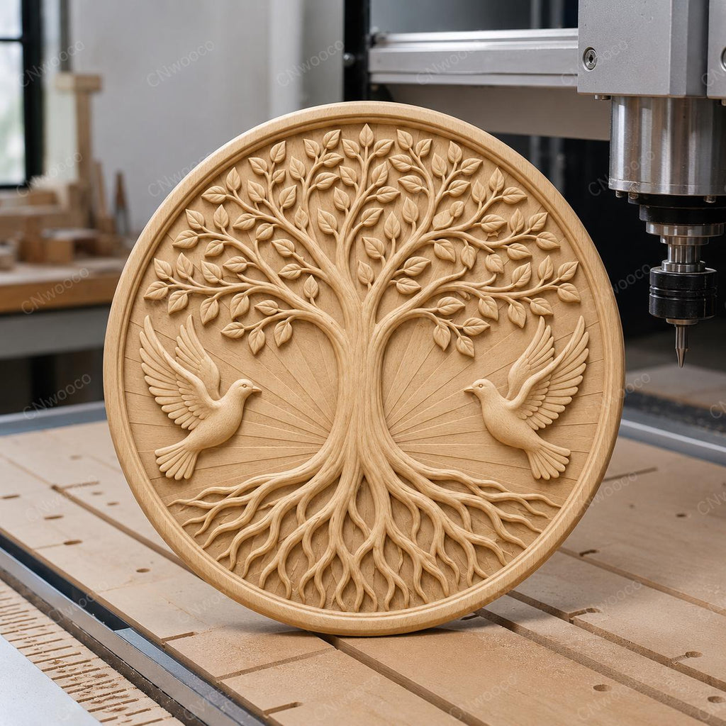 CNC & impression 3D relief arbre de vie avec colombes, décoration spirituelle nature, fichier STL très haute qualité