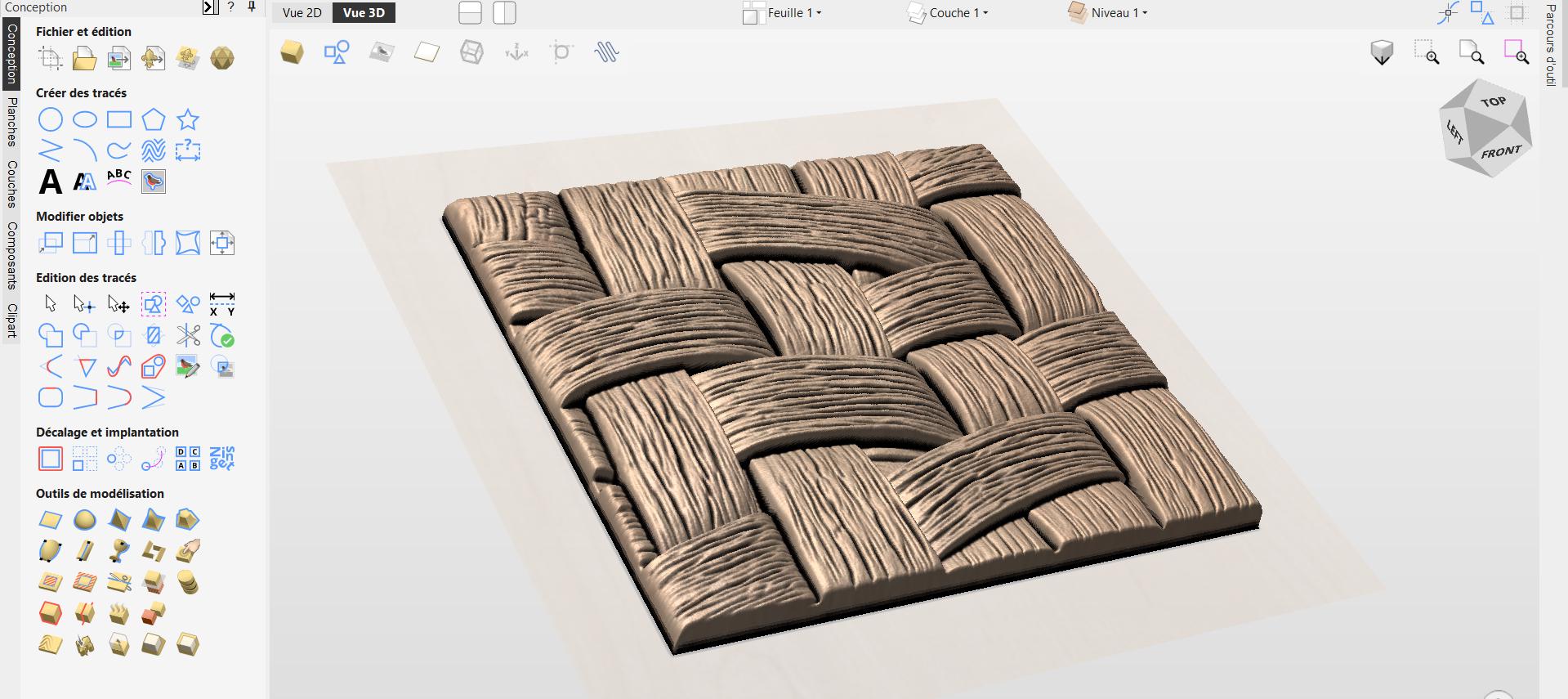 Fichier CNC panneau texture bois tissé, bas-relief motif tressé décoratif, décoration murale, panneau porte meuble, modèle gravure 3D STL