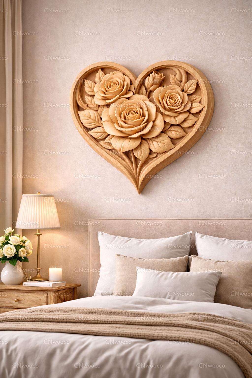 CNC-Datei & 3D-Druck Rosenherz – 3D-Relief für Holzskulpturen, Wanddekoration STL