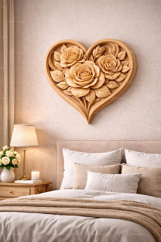 Fichier CNC & impression 3D cœur de roses – bas-relief 3D pour sculpture bois, décoration murale STL