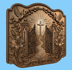CNC & impression 3D relief portes du paradis avec croix et colombes, fichier STL très haute qualité