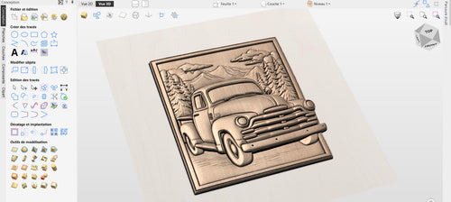 Fichier CNC pickup vintage, bas-relief bois camion classique, décoration murale forêt rustique, sculpture bois, modèle gravure 3D STL