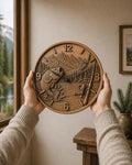 CNC-Datei Fischeruhr – Flachrelief Barsch und See für Holzskulptur, rustikale Wanddekoration Angeln STL