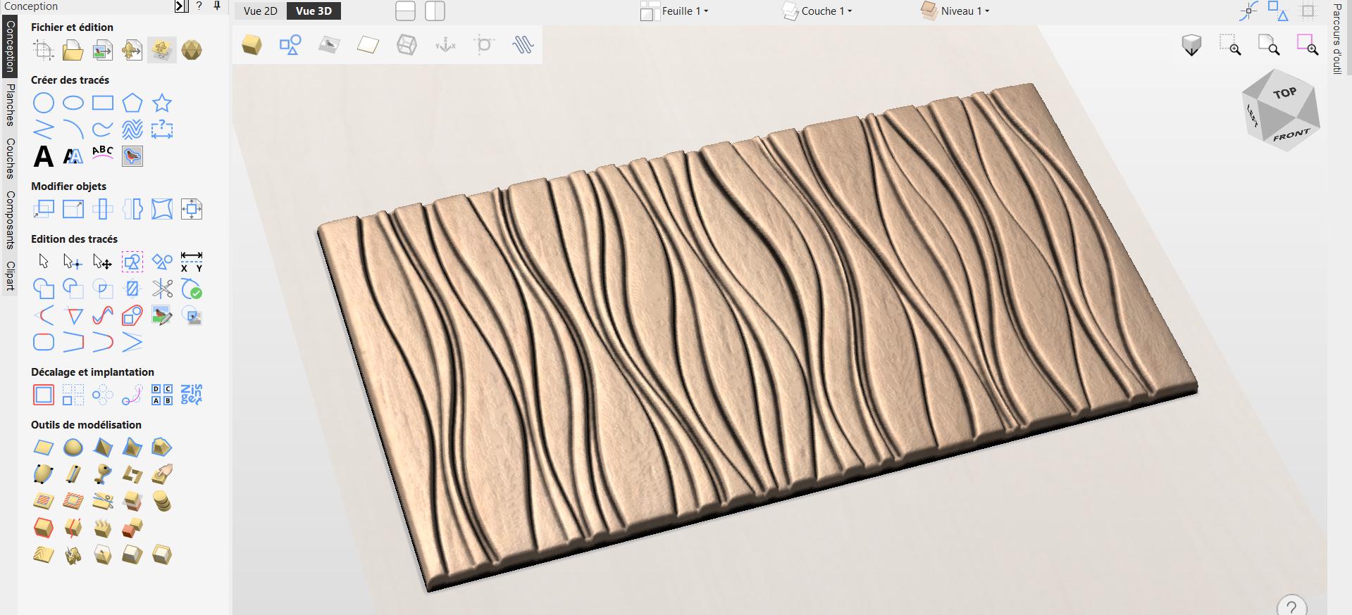 Fichier CNC panneau texture bois vague moderne – bas-relief pour sculpture bois, design façade meuble et décoration murale STL