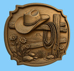 CNC & impression 3D décor western avec chapeau cowboy et corde, fichier STL très haute qualité