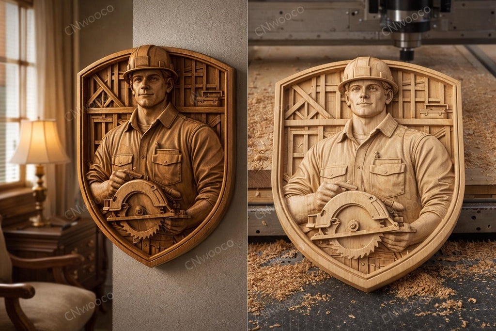 Fichier CNC menuisier atelier, bas-relief bois artisan, décoration murale workshop, cadeau woodworker, modèle gravure 3D STL