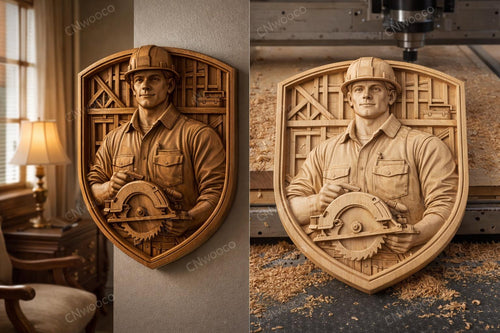 Fichier CNC menuisier atelier, bas-relief bois artisan, décoration murale workshop, cadeau woodworker, modèle gravure 3D STL
