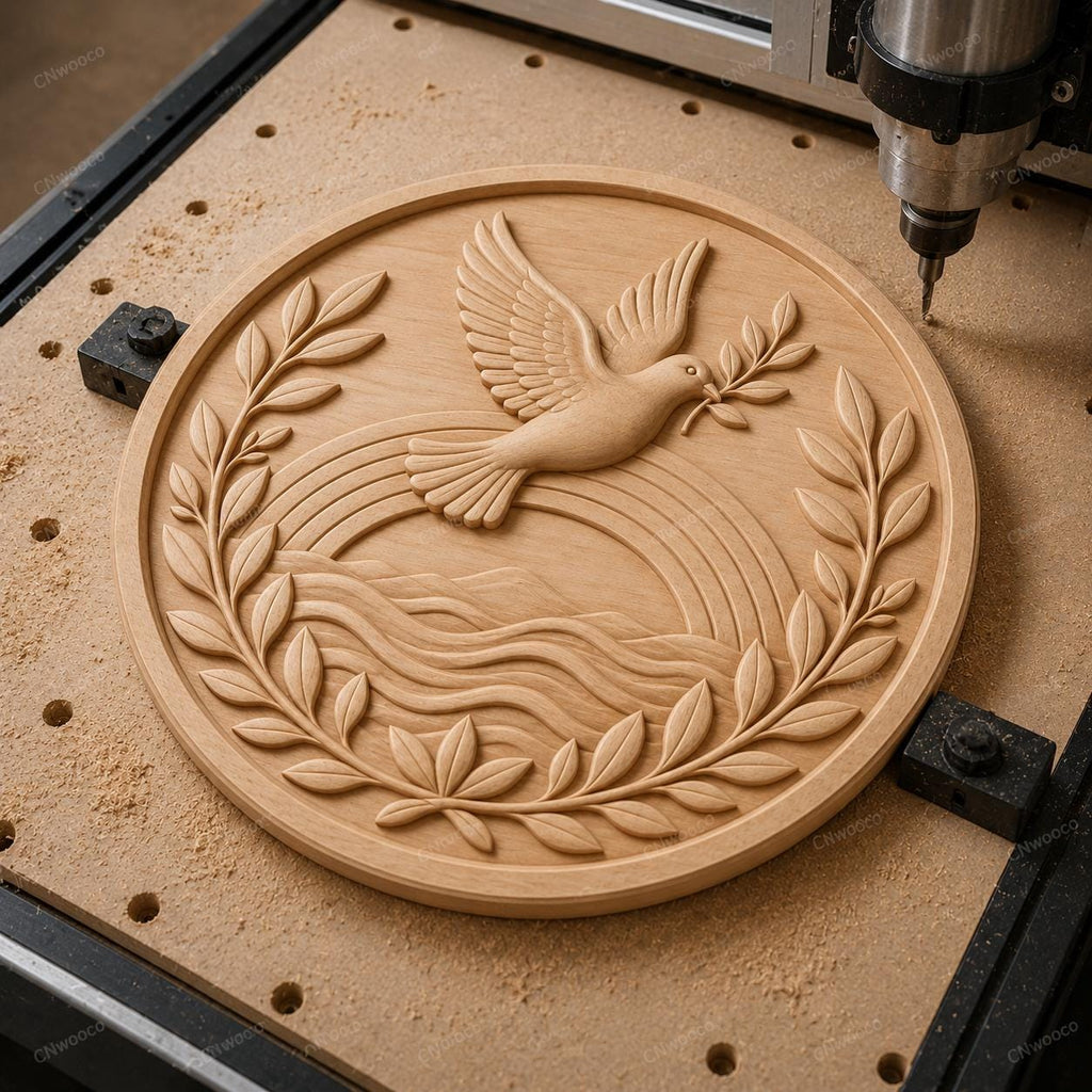 CNC & impression 3D relief colombe de paix avec branche d’olivier, fichier STL très haute qualité