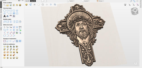 Fichier CNC croix Jésus – bas-relief chrétien pour sculpture bois, décoration murale religieuse STL
